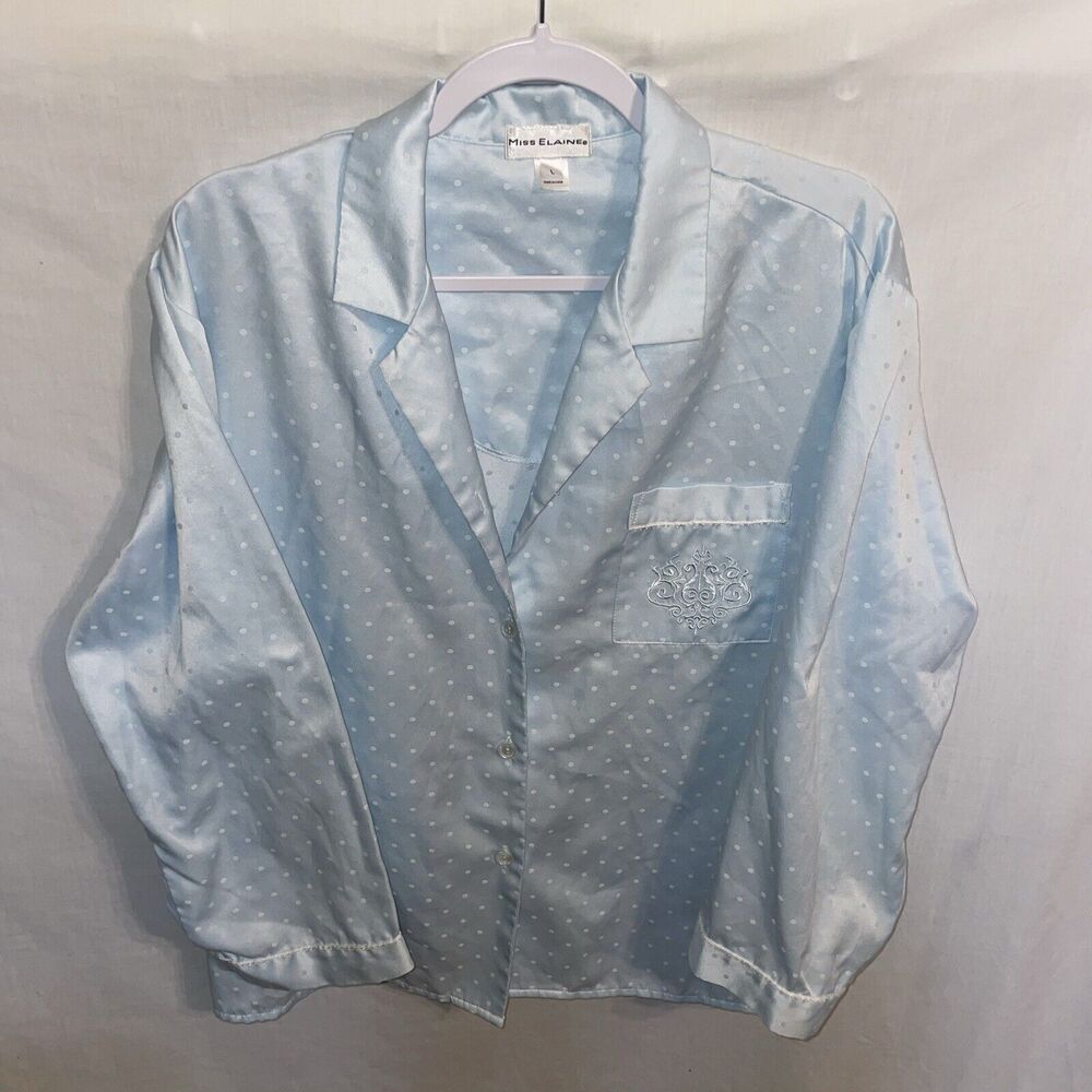 Miss Elaine Women’s Pajama Shirt Size Large Blue Sleepwear Comfort Snuggly